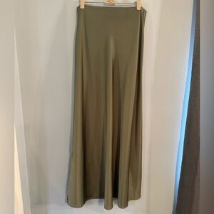 Elegant Olive Green Maxi Silky Skirt